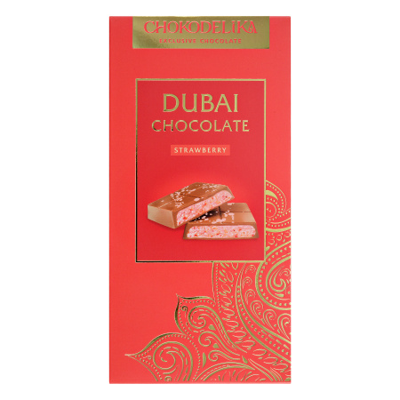Шоколад молочный "Dubai Strawberry" с начинкой из клубники, 180 гр
