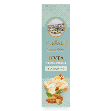 Нуга медово-ореховая с миндалем ТМ VERVALLI, 80 гр, в коробке