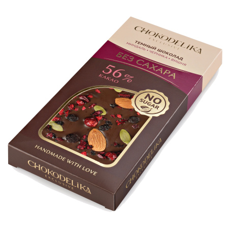 Шоколад темный «SUGAR FREE миндаль,черника, вишня» 80 гр